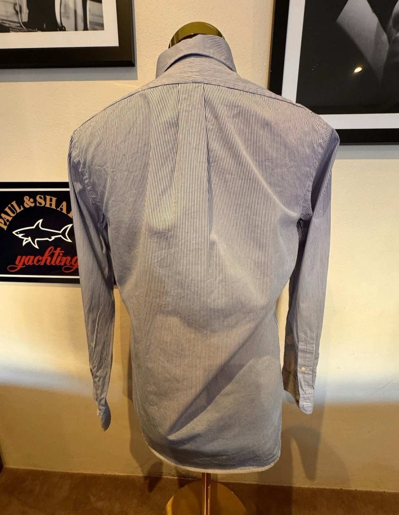 Ralph Lauren 100% Cotton Blue White Striped Slim Fit Shirt Size Small