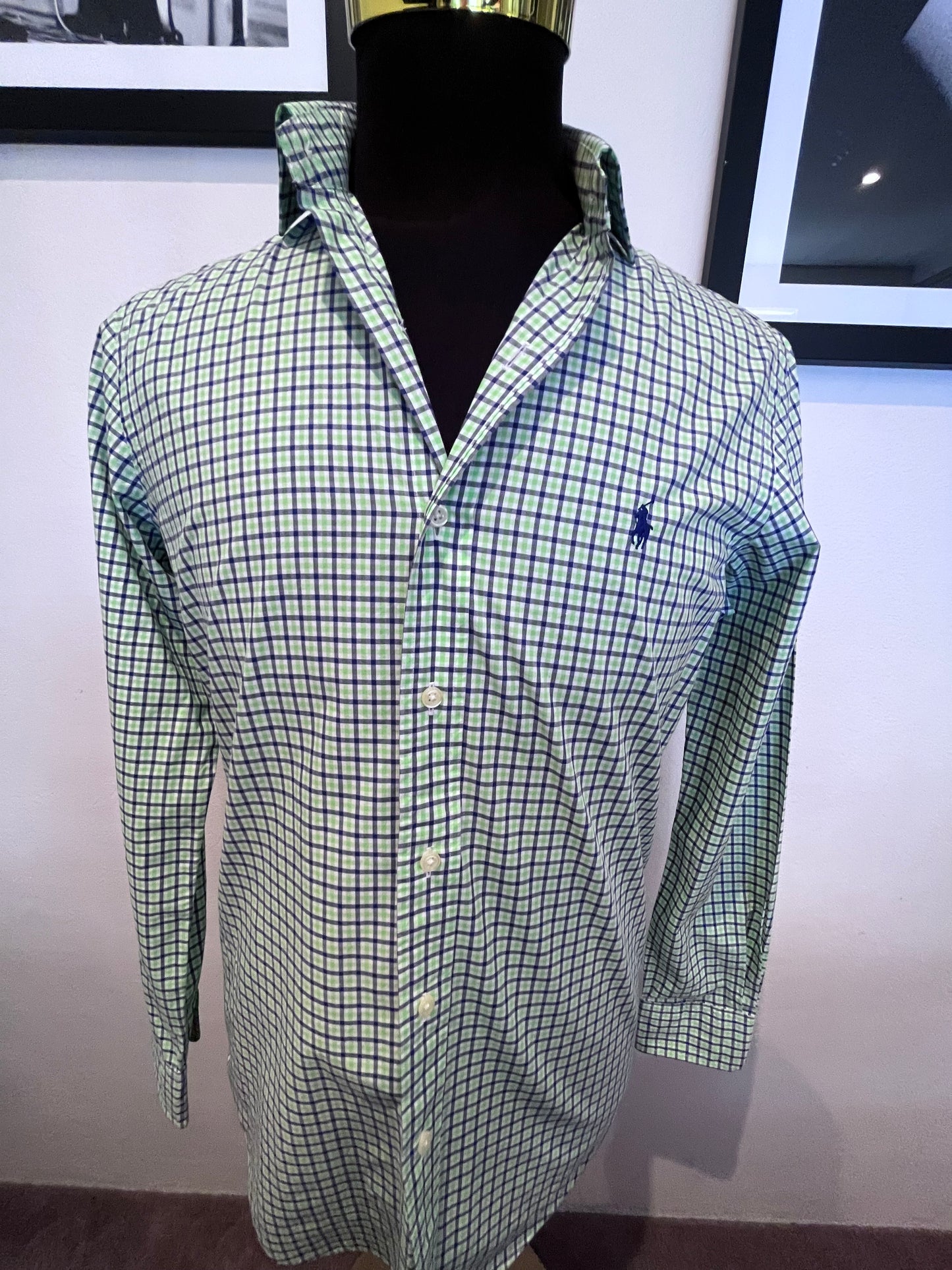 Ralph Lauren 100% Cotton Green Check Shirt Size S Slim Fit