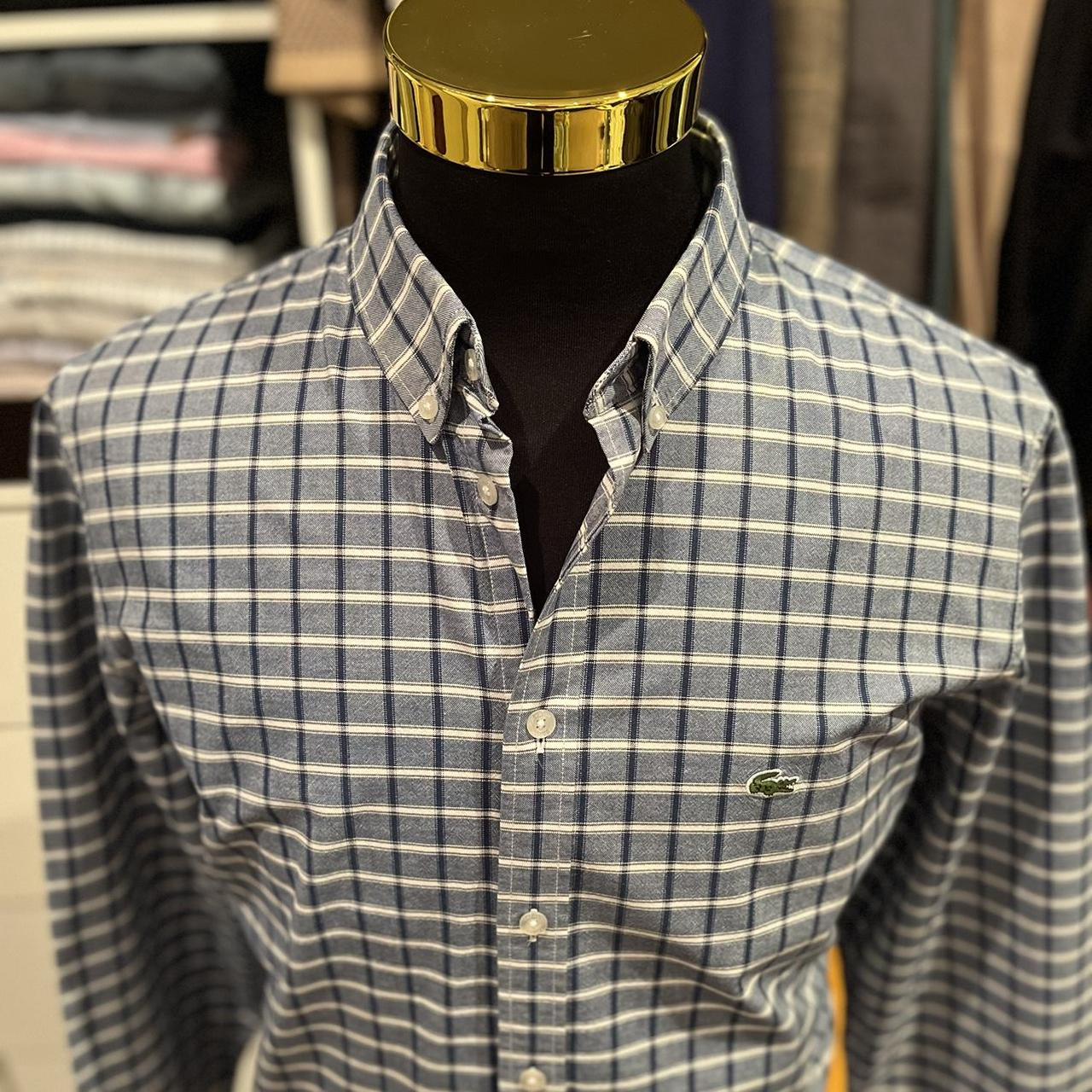 Lacoste 100% Cotton Button Front Button Down Collar Blue and White check shirt Size XL