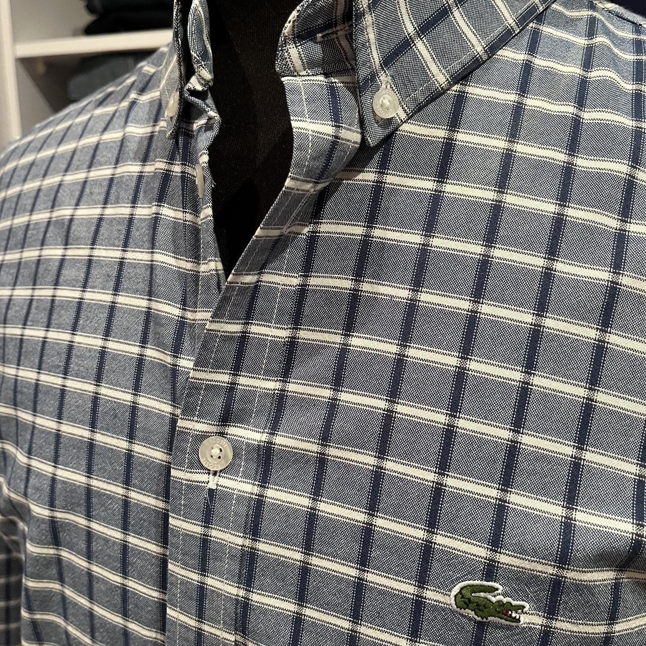 Lacoste 100% Cotton Button Front Button Down Collar Blue and White check shirt Size XL