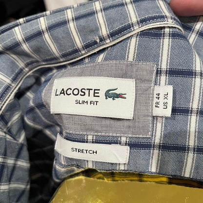 Lacoste 100% Cotton Button Front Button Down Collar Blue and White check shirt Size XL