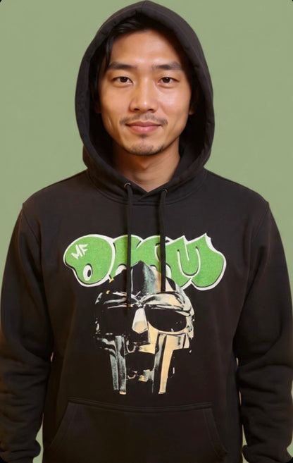 MF DOOM 100% Cotton Black Metal Face Hoodie Chest Logo