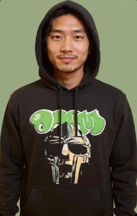 MF DOOM 100% Cotton Black Metal Face Hoodie Chest Logo
