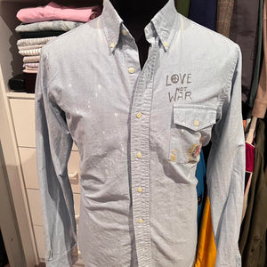 Ralph Lauren 100% Cotton Custom Pastel Blue Fit Logo Print Shirt Size XL