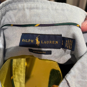 Ralph Lauren 100% Cotton Custom Pastel Blue Fit Logo Print Shirt Size XL