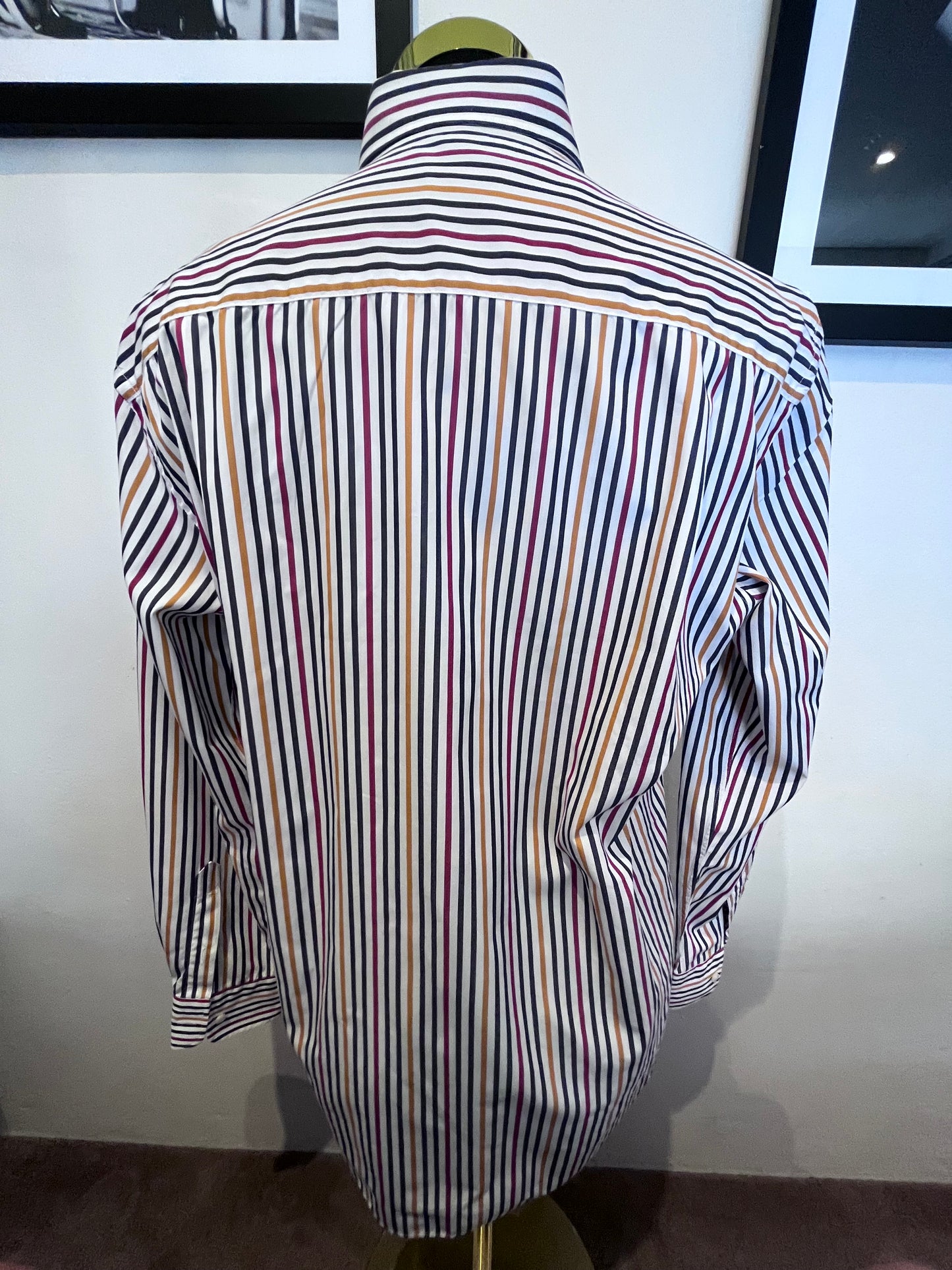 Paul & Shark 100% Cotton Yellow Blue Stripe Shirt Size 39 M to L Classic Fit Button Down Collar