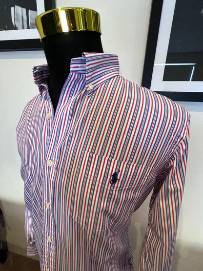 Ralph Lauren 100% Cotton Custom Fit White Striped Shirt Size M