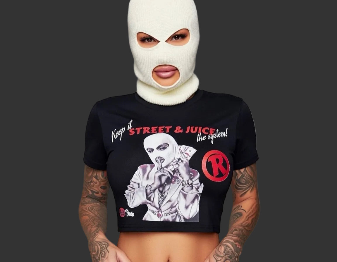 Street & Juice “Cash Girl” Black Crop Top Cotton Women’s Tee