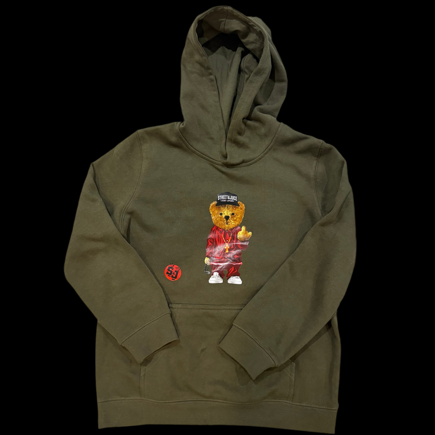 Street & Juice Kids 100% Cotton Green Chest Logo Hoodie