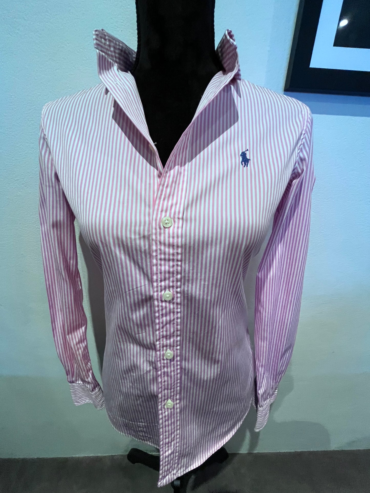 Ralph Lauren Women’s 100% Cotton Pink White Stripe Shirt Size 4