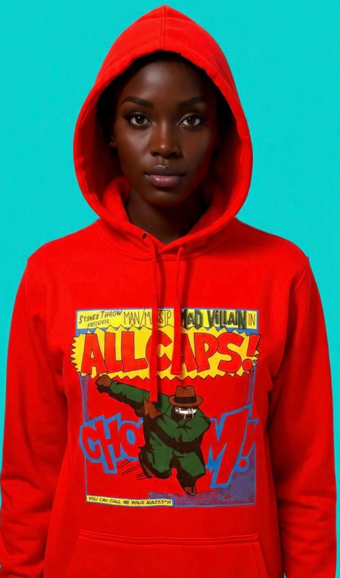 MF DOOM Mad Villain ‘ALL CAPS’ 100% Cotton Red Chest Logo Hoodie