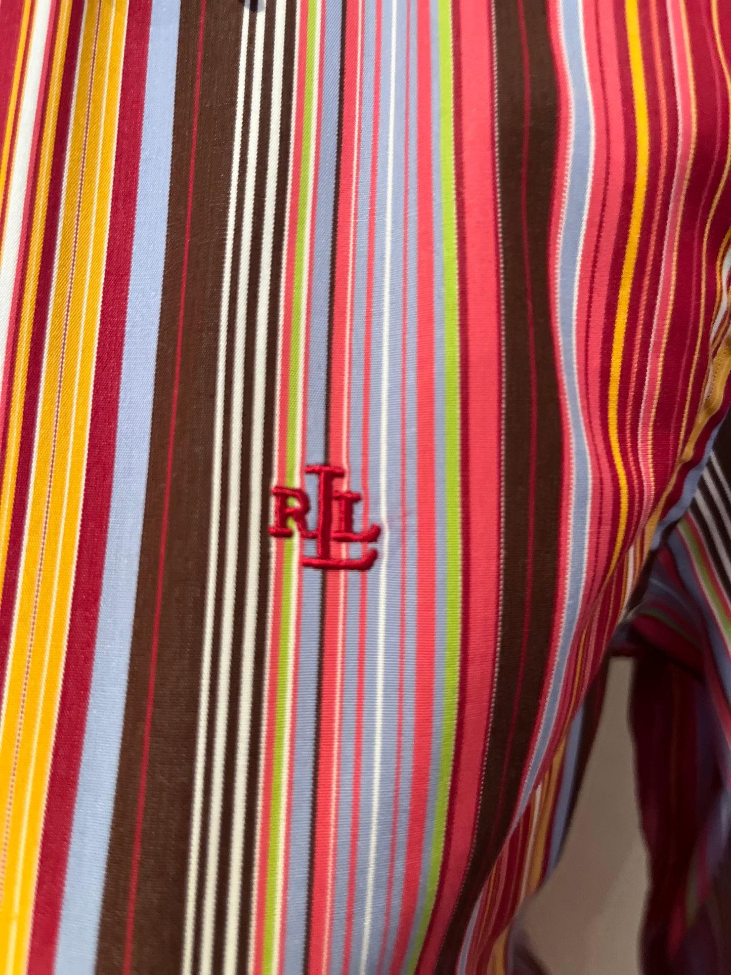 Ralph Lauren Women’s 100% Cotton Res Burgundy Stripe Shirt Slim Fit Size M