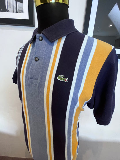 Lacoste 100% Cotton Blue Gold Stripe Polo Shirt Size 6 Large To XL Made in France
