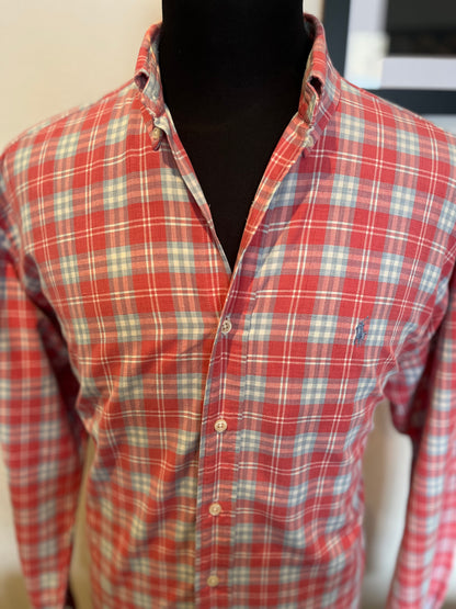 Ralph Lauren 100% Cotton Pink Check Shirt Size US M UK Large Classic Fit Button Down Collar