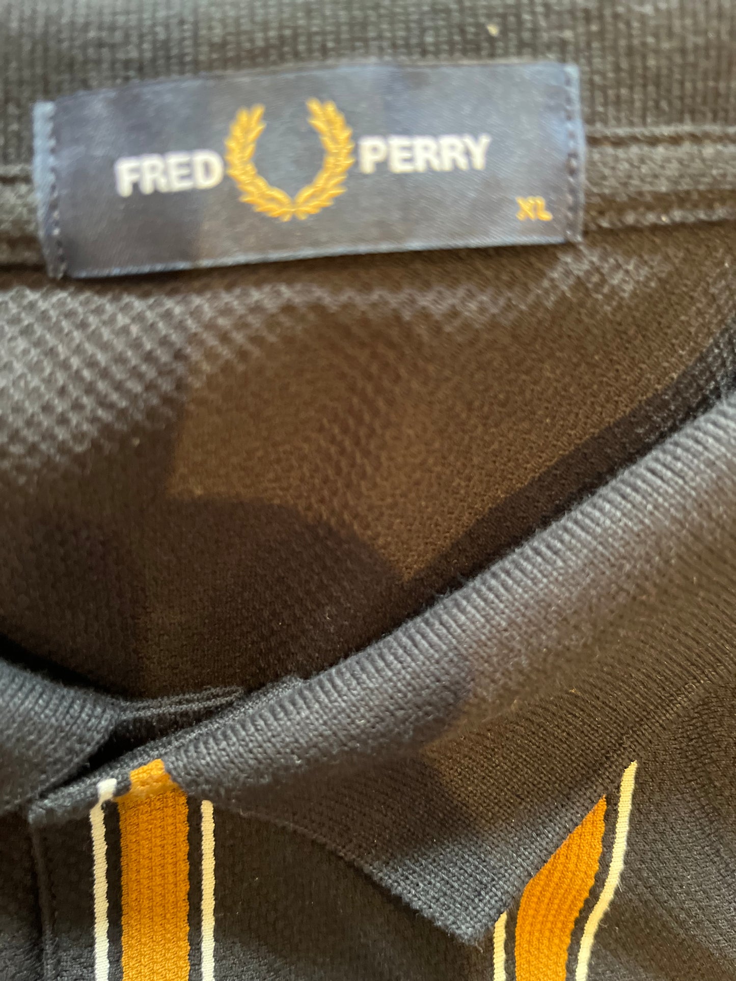 Fred Perry 100% Cotton Black Gold Stripe Polo Shirt Size XL