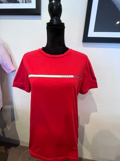 Tommy Hilfiger 100% Cotton Women’s Red Logo Print Tee Size Medium