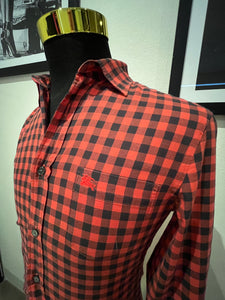 Burberry Brit 100% Cotton Logo Pocket Red Black Check Shirt Size Small Slim Fit
