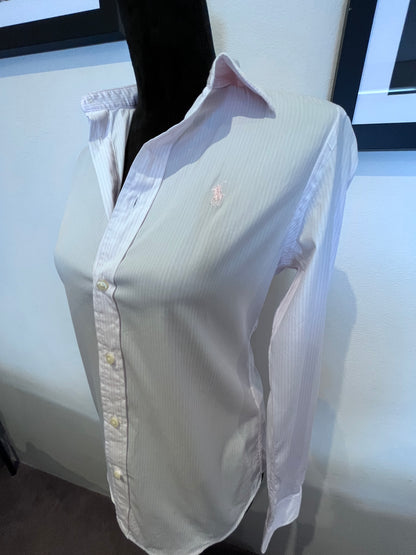 Ralph Lauren 100% Cotton Women’s Pink White Stripe Shirt Size 4 Classic Fit