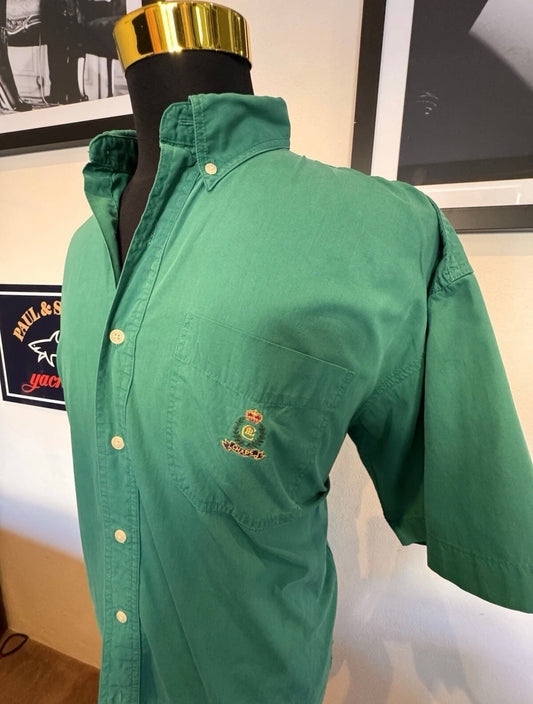 Ralph Lauren 100% Cotton Green Short Sleeve Shirt with Chest Logo Button Down
