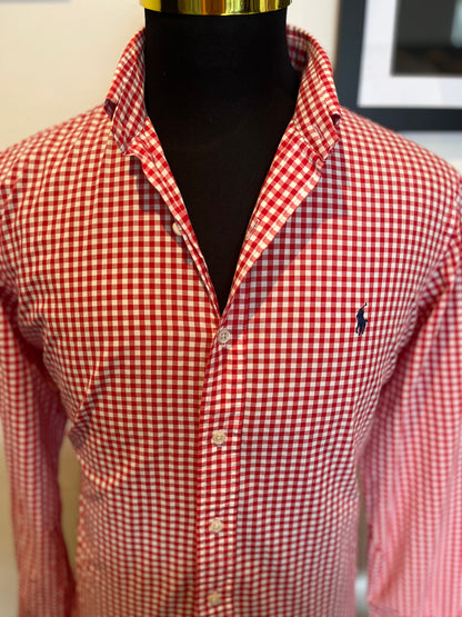 Ralph Lauren 100% Cotton Red Gingham Shirt Size L Classic Fit Button Down Collar