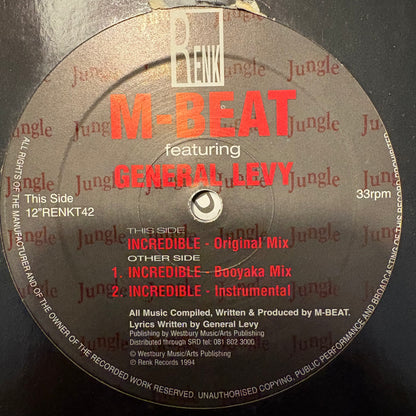 M-Beat Feat General Levy “Incredible” 3 Version 12inch Vinyl Record
