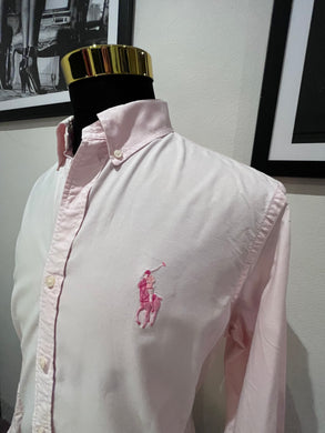 Ralph Lauren Pink Pony 100% Cotton Classic Fit Shirt Size Large Button Down Collar