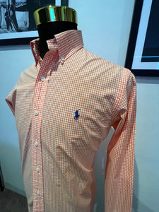 Ralph Lauren 100% Cotton Custom Fit Orange Check Shirt Size M