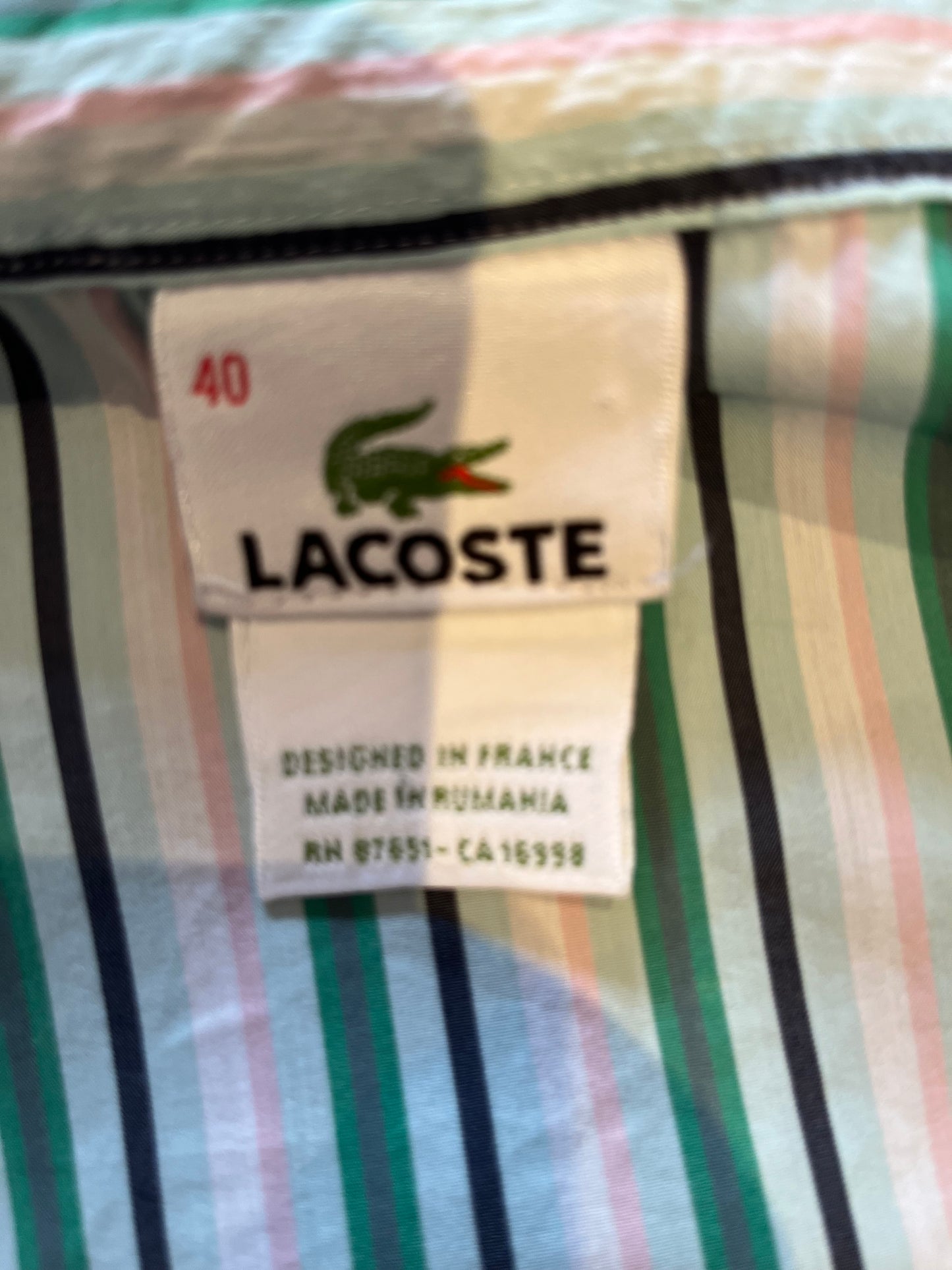 Lacoste 100% Cotton Women’s Pink Green Stripe Shirt Size 40 Small