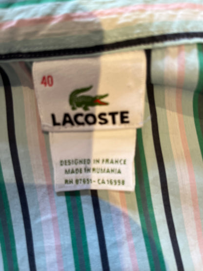 Lacoste 100% Cotton Women’s Pink Green Stripe Shirt Size 40 Small