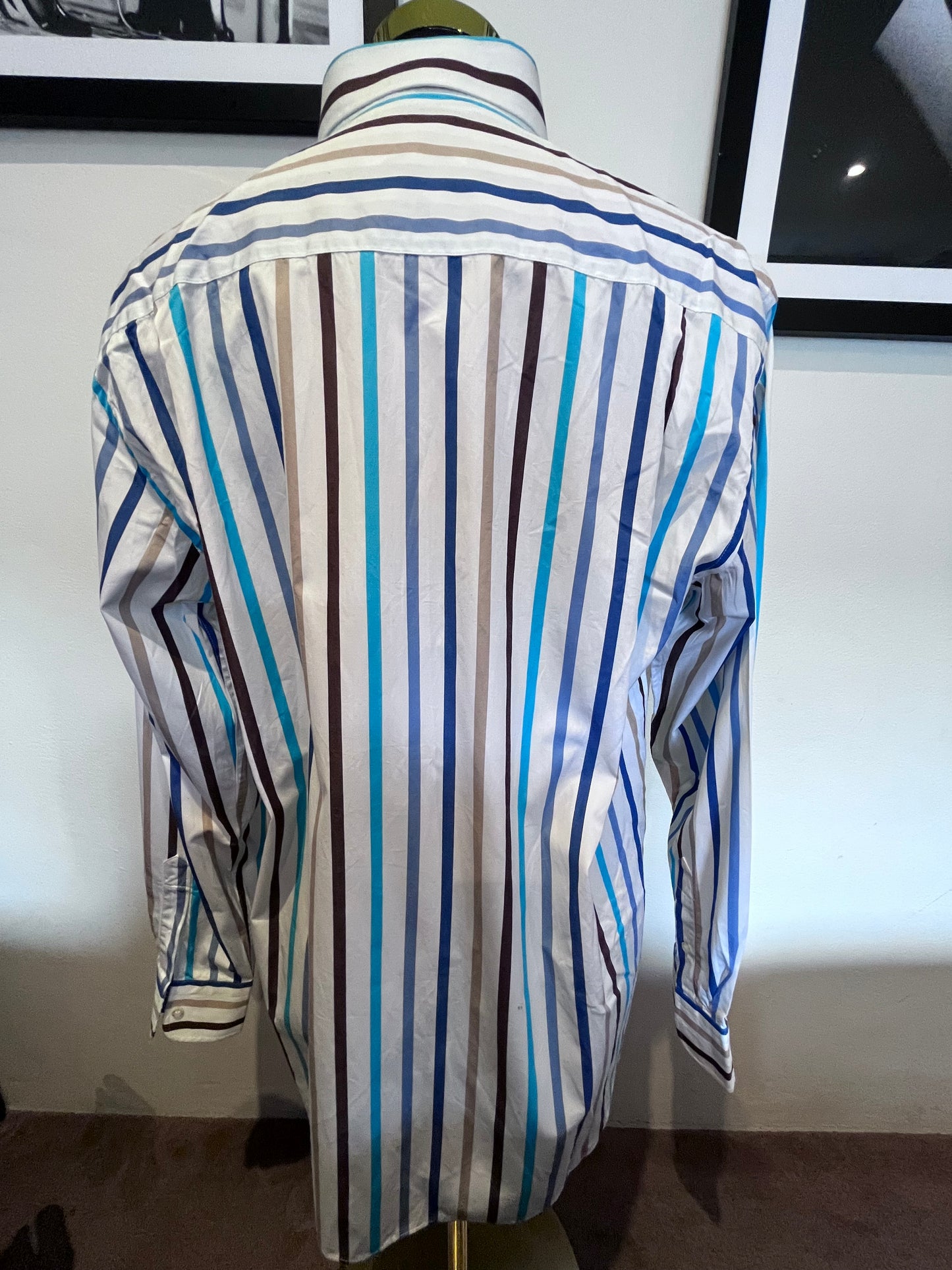 Paul & Shark 100% Cotton White Blue Striped Shirt Size Large Made In Italy Button Down Collar