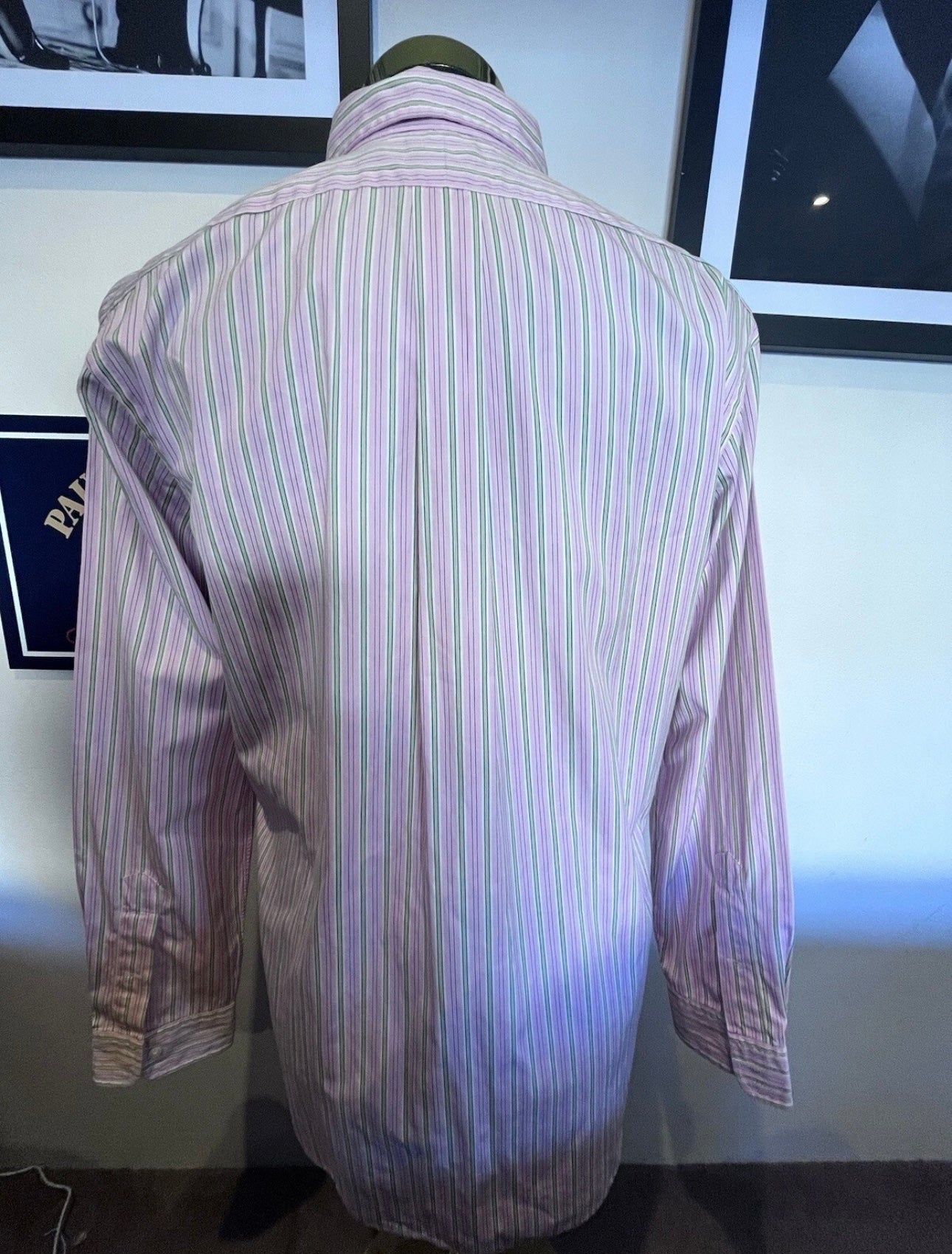 Ralph Lauren 100% Cotton Pink Green Striped Shirt Size Medium Classic Fit