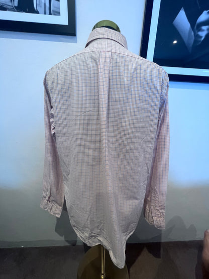Ralph Lauren 100% Cotton Orange Check Button Down Shirt Size M Custom Fit, 15/32