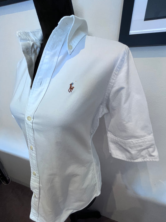 Ralph Lauren Women’s 100% Cotton White Short Sleeve Shirt Size S Slim Fit