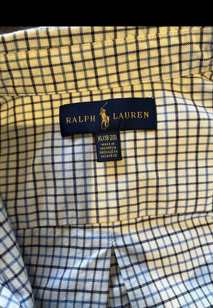 Ralph Lauren 100% Cotton White Blue Grey Check Shirt Size Small Classic Fit