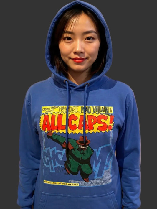 MF DOOM Mad Villain 100% Cotton Royal Blue ALL CAPS Chest Logo Hoodie Size Small Hoodies are super lightweight