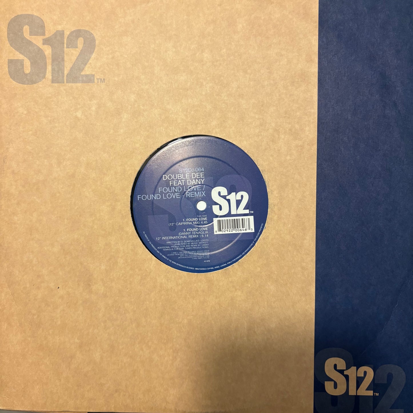 Double Dee Feat Dany “Found Love” 2 Version 12inch vinyl record