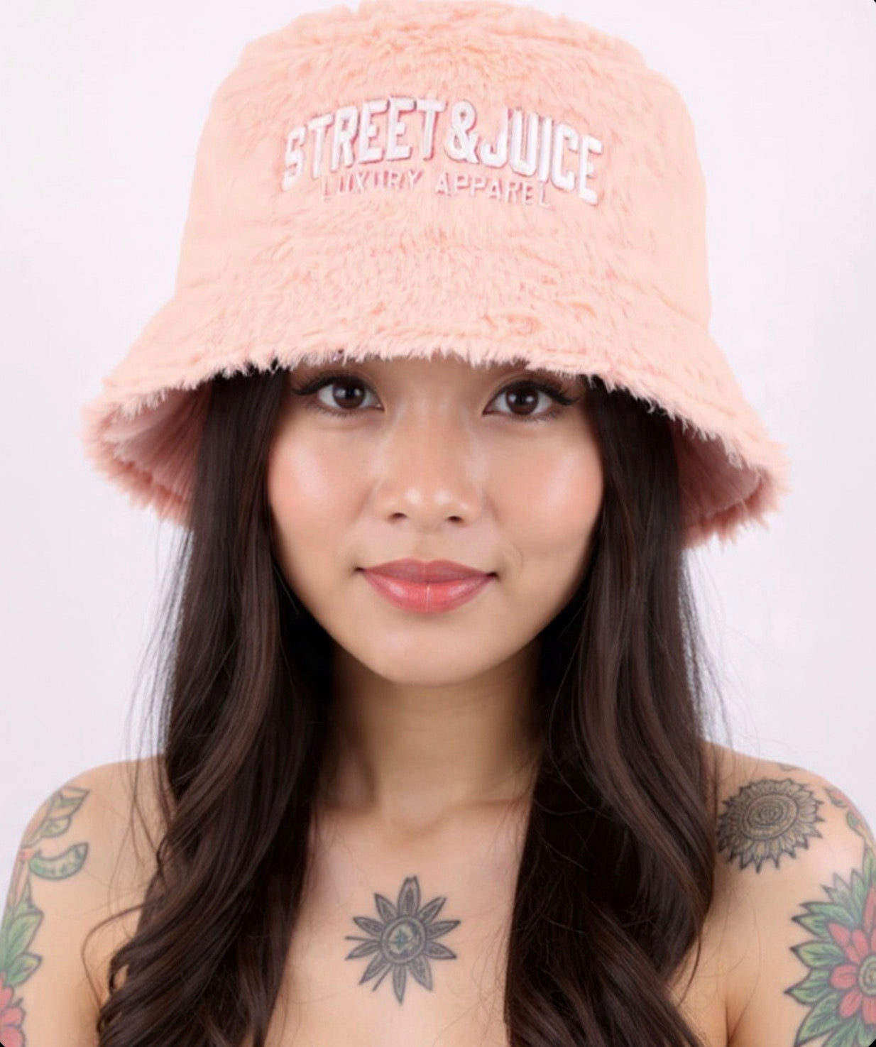 Street & Juice Head Gear Faux Fur Pastel Pink Bucket Hat