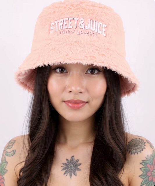 Street & Juice Head Gear Faux Fur Pastel Pink Bucket Hat