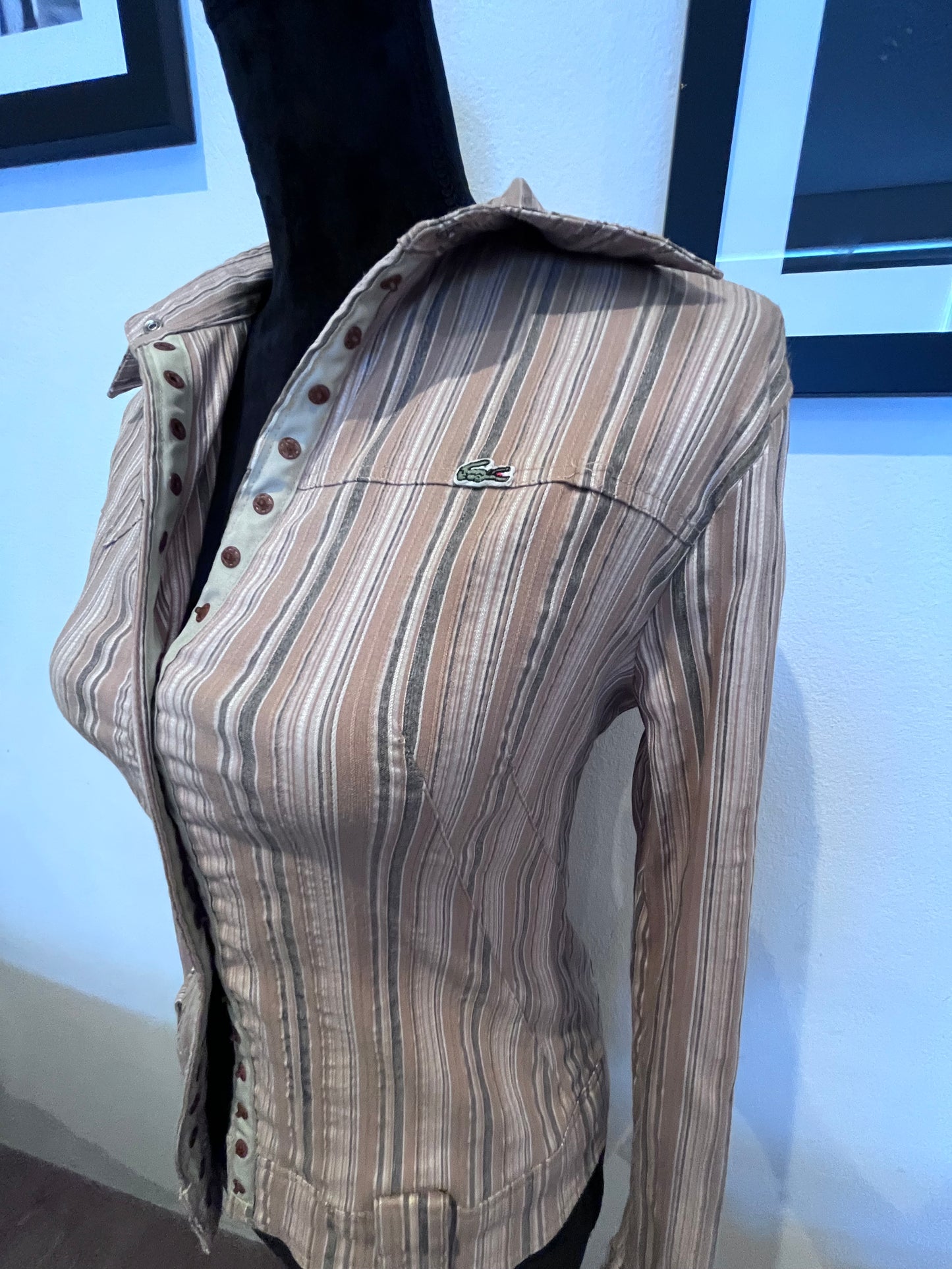 Lacoste 100% Cotton Women’s Brown Stripe Shirt Size Small