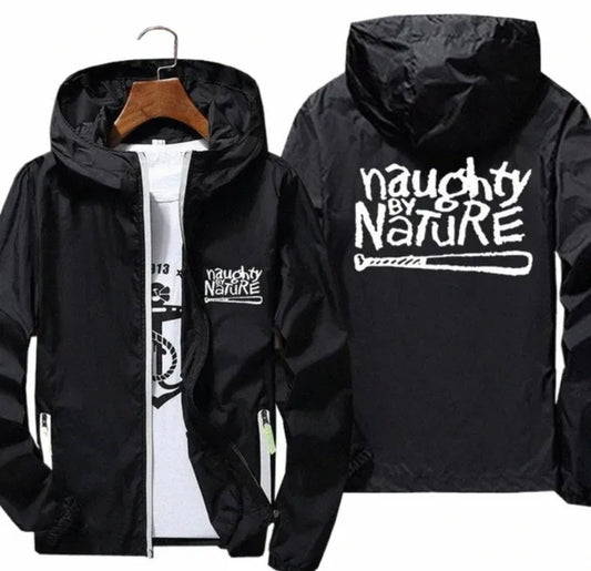 Naughty By Nature Black Microfibre Showerproof Hooded Windbreaker Zipper Front