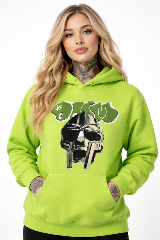 MF DOOM Fleece Green Metal Face Hoodie Chest & Back Logo