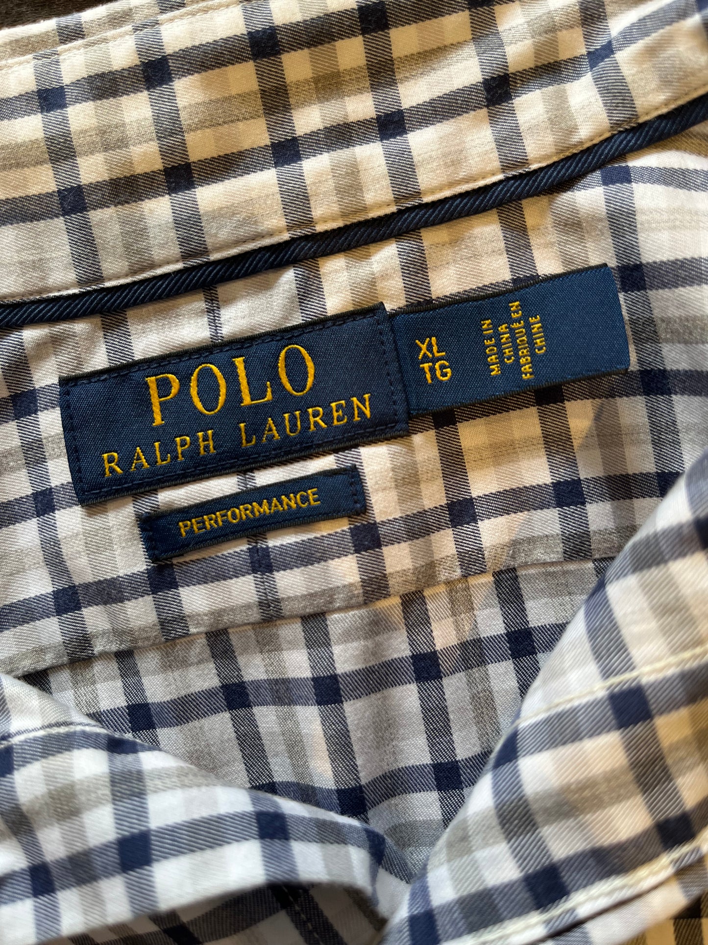Ralph Lauren 100% Cotton White Blue Check Shirt Size Large Classic Fit Performance