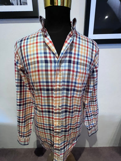 Paul & Shark 100% Cotton Red Blue Check Shirt Size 41 Large Made In Italy Classic Fit