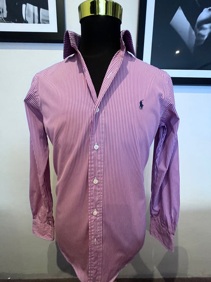 Ralph Lauren 100% Cotton Purple Stripe Spread Collar Shirt Size S Classic Fit, 15/38
