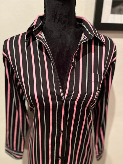 Ralph Lauren Women’s 100% Cotton Black Pink Stripe Shirt Dress Size Small