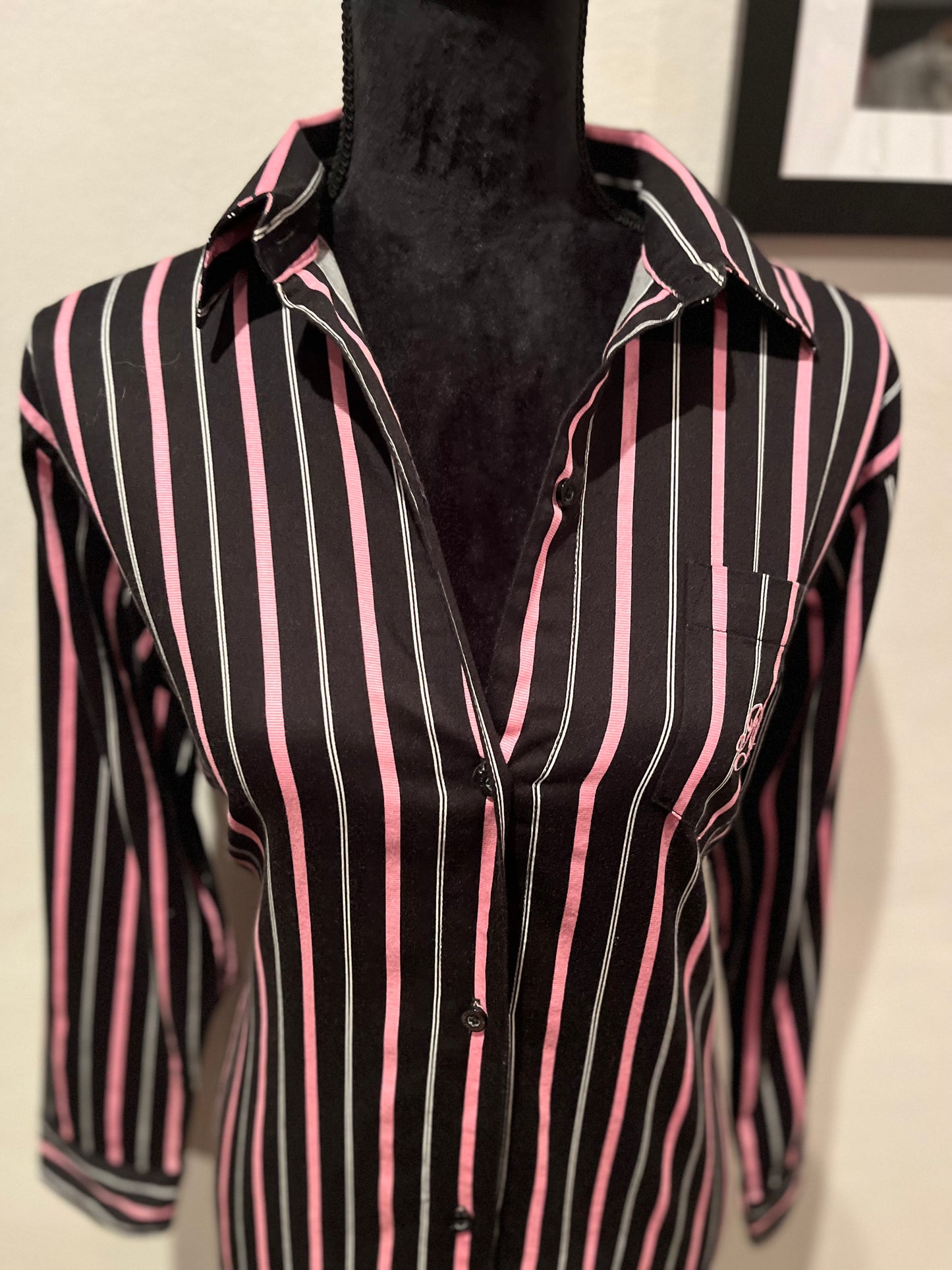 Ralph Lauren Women’s 100% Cotton Black Pink Stripe Shirt Dress Size Small