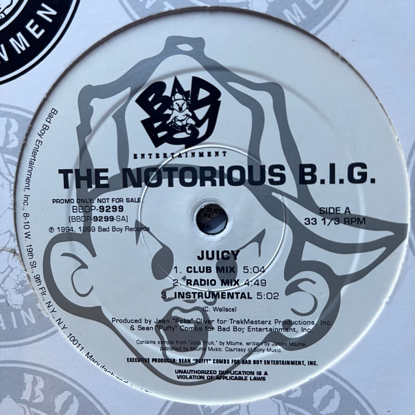The Notorious B.I.G. “Juicy” / “Niggas Bleed” 5 Version 12inch Vinyl on Bad Boy Entertainment
