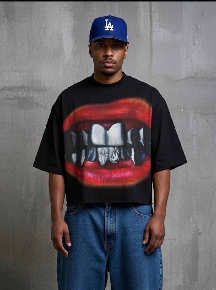 Lips N Grillz Unisex 100% Cotton Black T Shirt Size Men’s Large