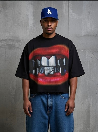 Lips N Grillz Unisex 100% Cotton Black T Shirt Size Men’s Large
