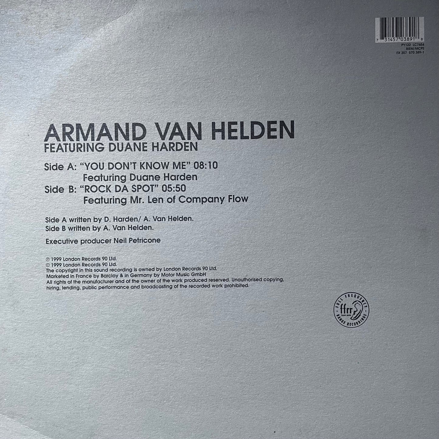 Armand Van Helden “You Don’t Know Me” Feat Duane Harden 2 Track 12inch Vinyl Record